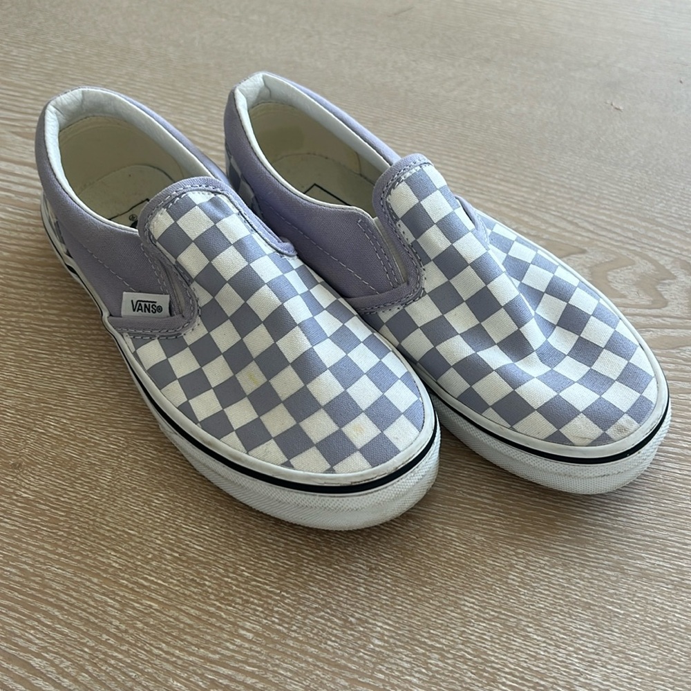 Classic slip on kids Purple Heather checkered Vans. Size kids US 1.5